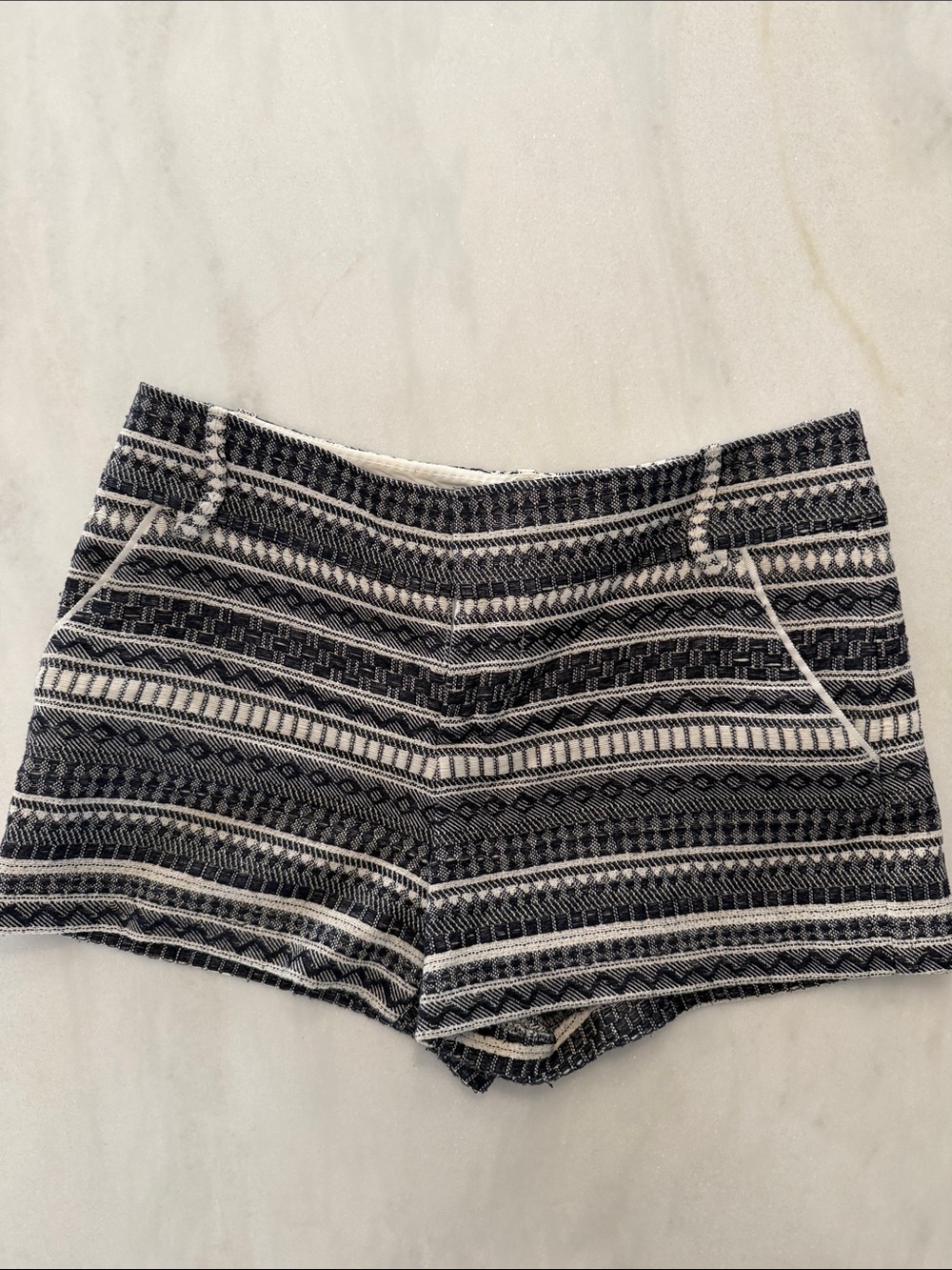 Alice + Olivia Navy & White Striped Pattern High-Rise Shorts